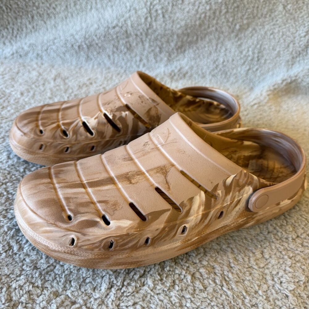 RUGGED SHARK Sandals Mens 13 Brown Marbled Slip-On Clog Comfort Floatable Beach